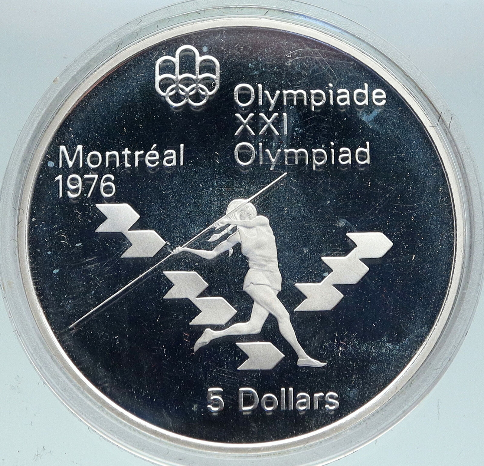 1975 CANADA Elizabeth II Olympics Javelin Athlete PROOF Silver $5 Coin i86922