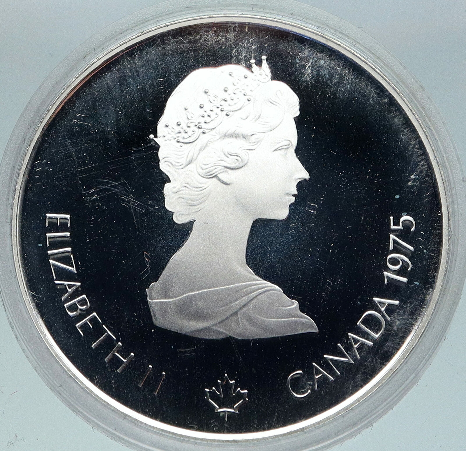 1975 CANADA Elizabeth II Olympics Javelin Athlete PROOF Silver $5 Coin i86922