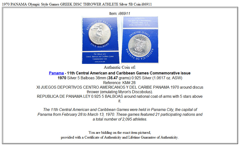 1970 PANAMA Olympic Style Games GREEK DISC THROWER ATHLETE Silver 5B Coin i86911