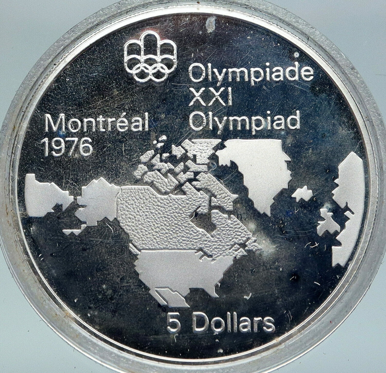 1973 CANADA Elizabeth II Olympics Montreal World Map Proof Silver $5 Coin i86913