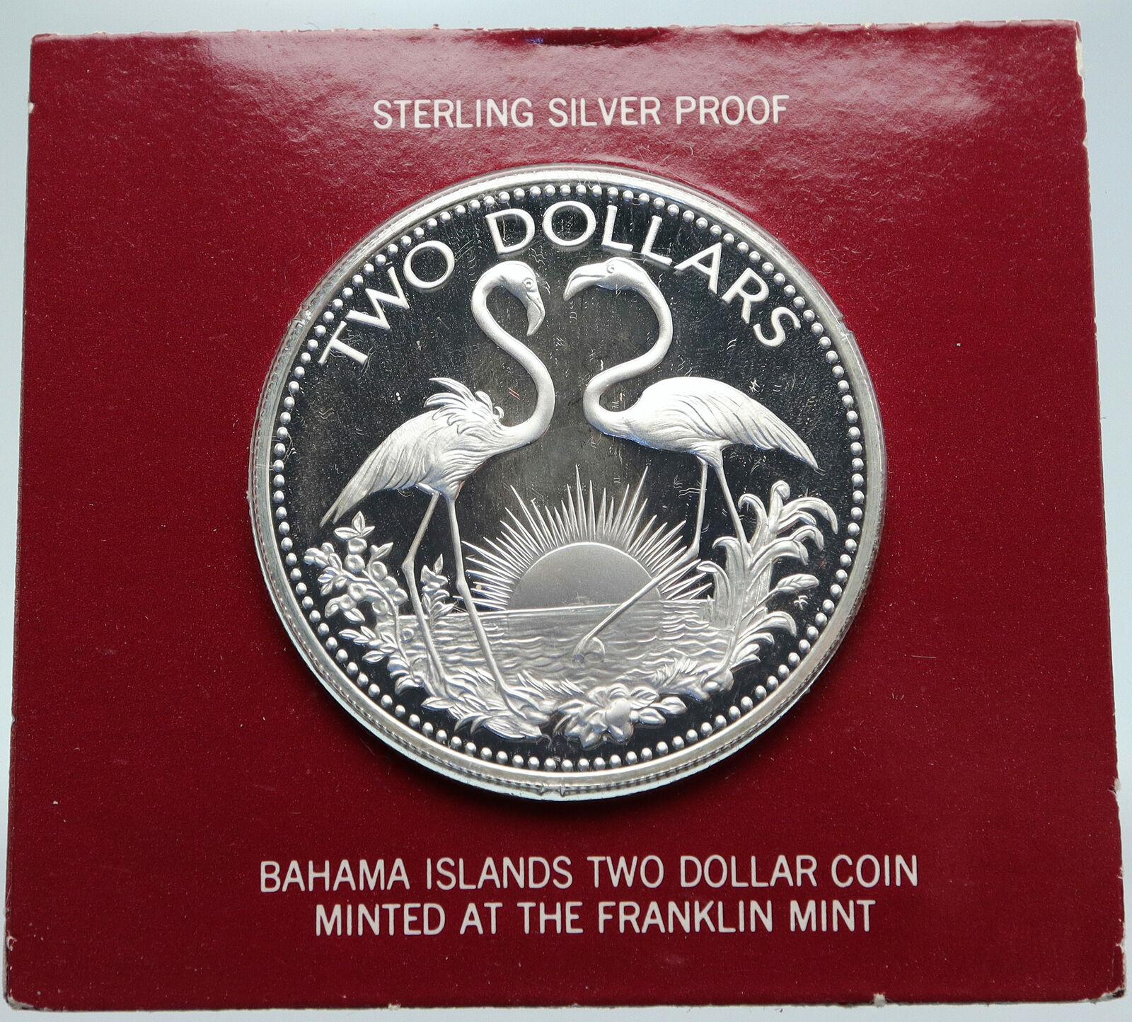 1978 The BAHAMAS Islands TWO FLAMINGOS Vintage Proof Silver 2 Dollar Coin i86916