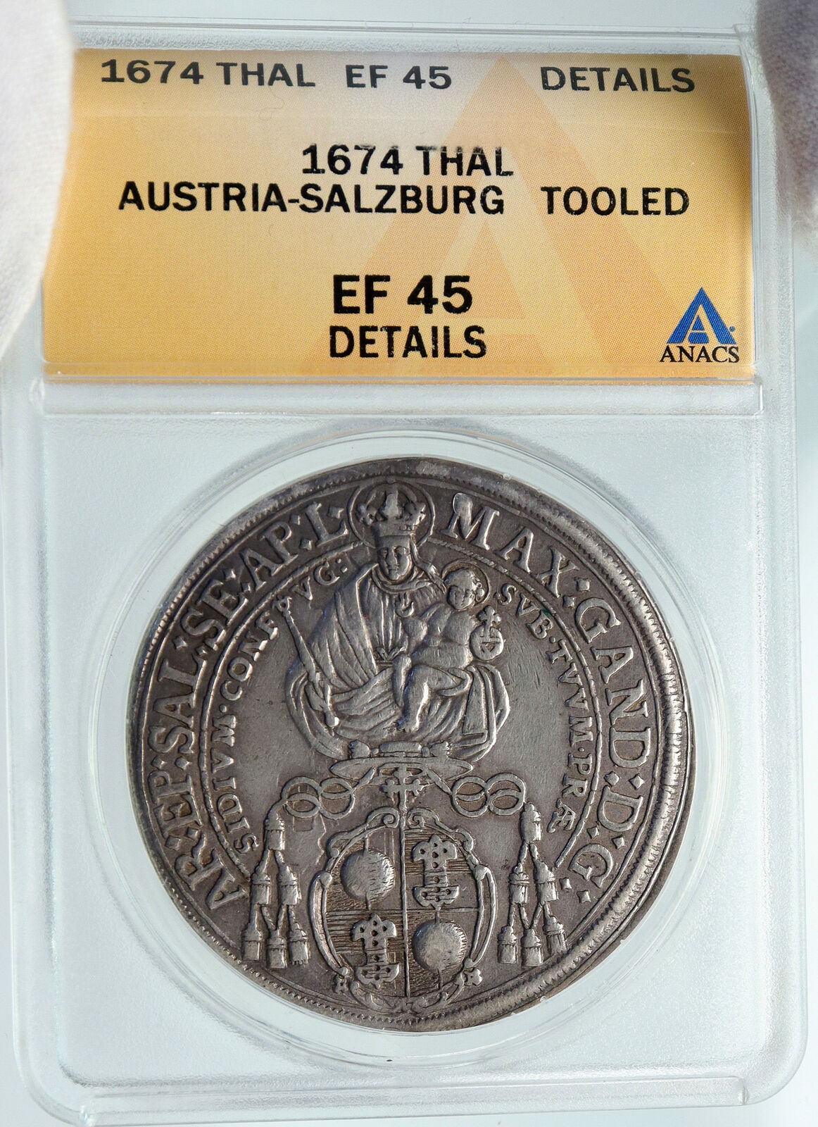 1674 AUSTRIA Salzburg Max Gandolf von Kuenburg Silver Taler Coin ANACS i86960