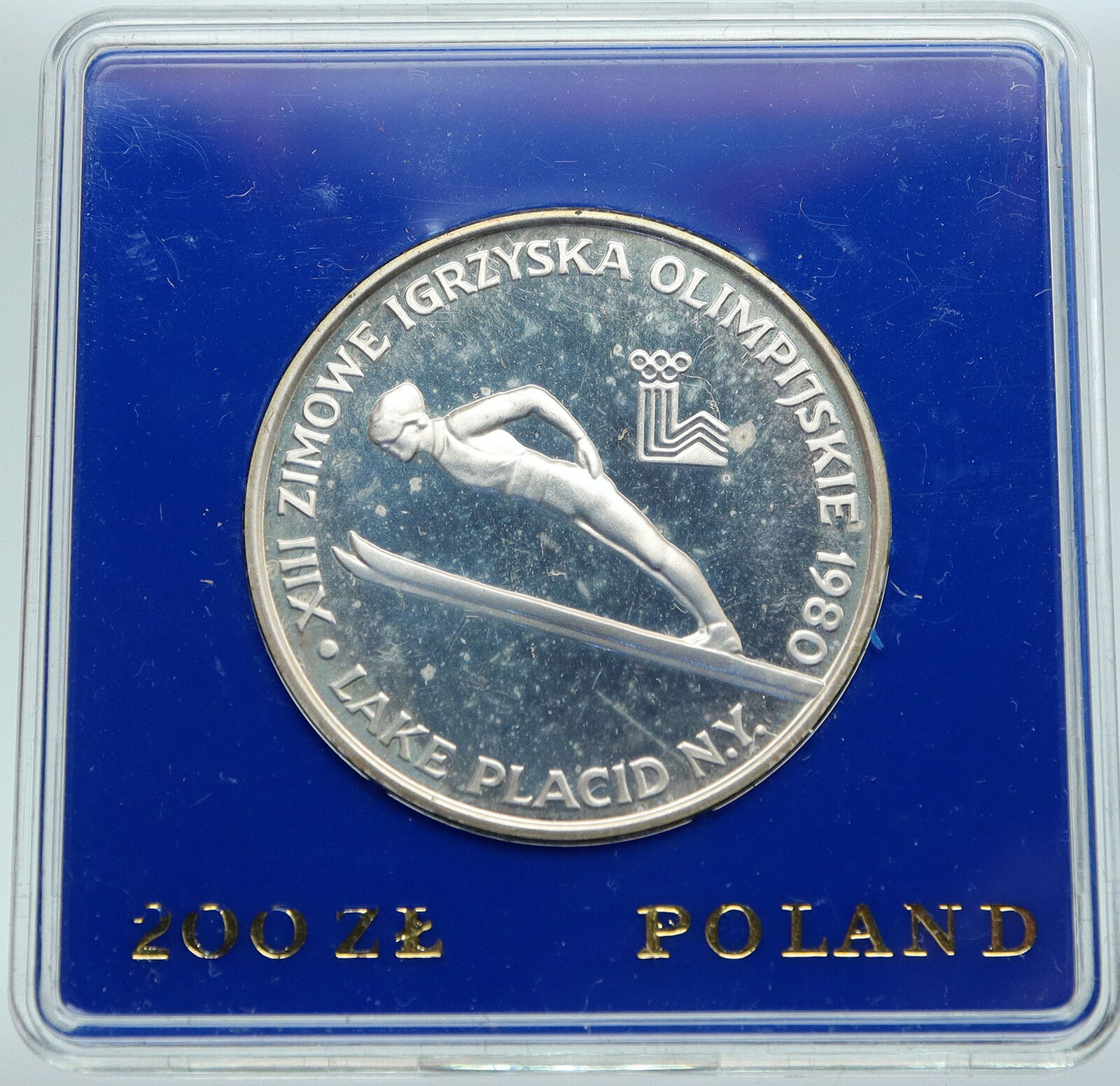 1980 POLAND Proof Silver Coin WINTER OLYMPICS LAKE PLACID NY SKI Jumper i87000