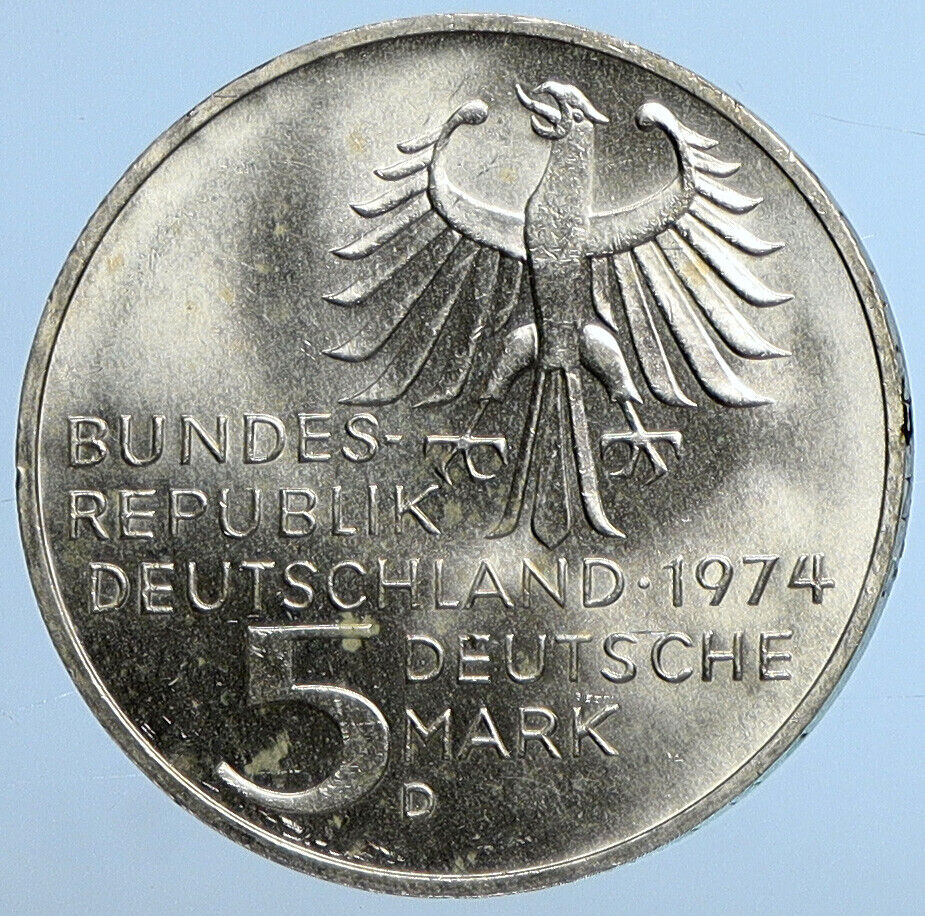 1974 D GERMANY Immanuel Kant Philosopher OLD Silver German 5 Mark Coin i111280