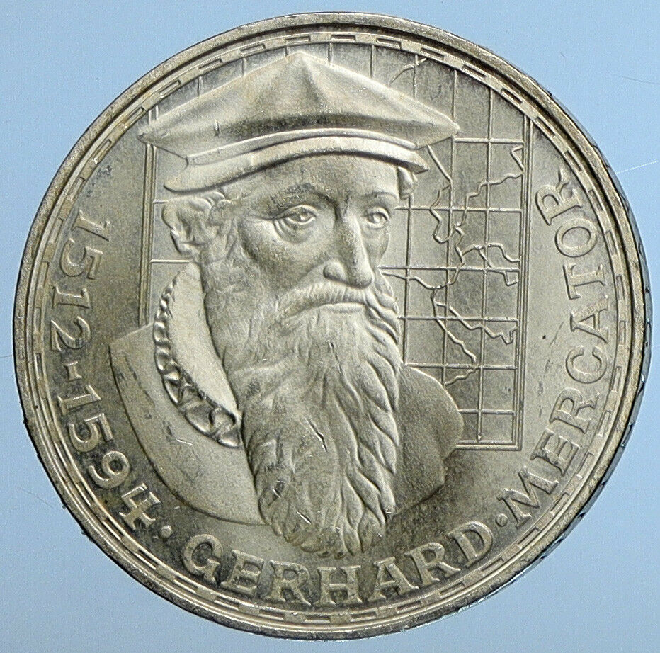 1969 F GERMANY GERARDUS MERCATOR Old VINTAGE Silver 5 Mark Coin i111279