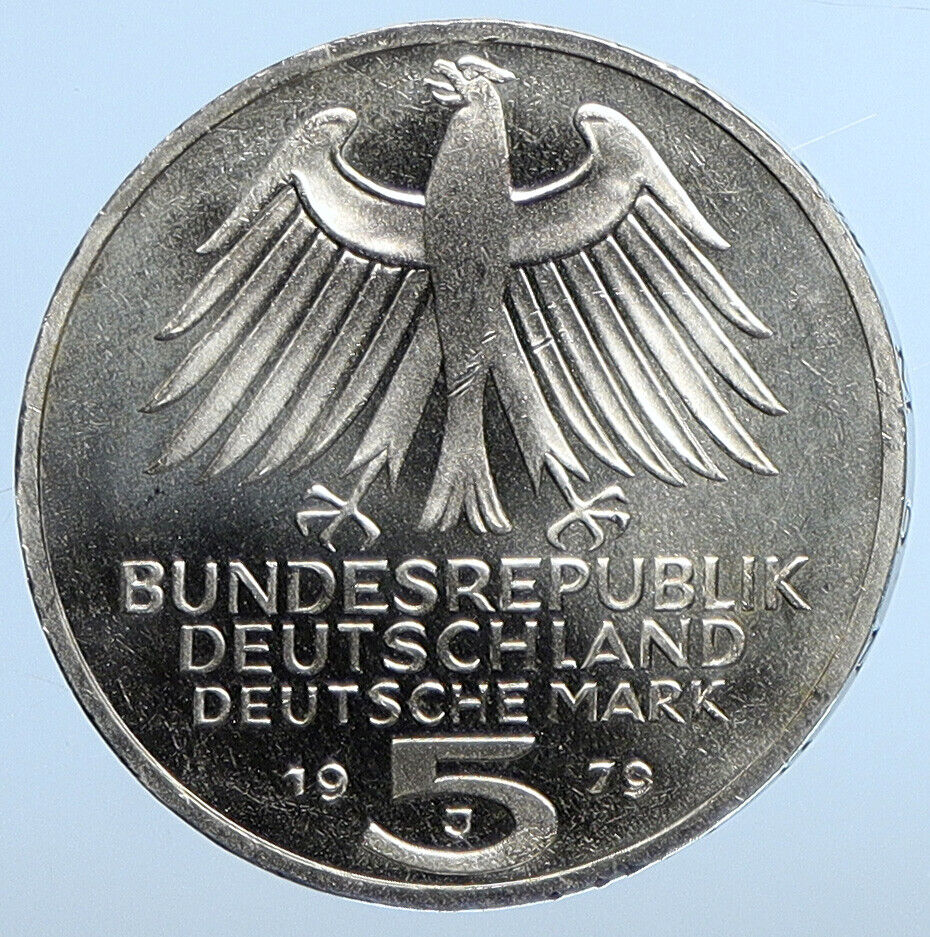 1979 J GERMANY Archeological Institute Proof Silver 5 Mark German Coin i111282