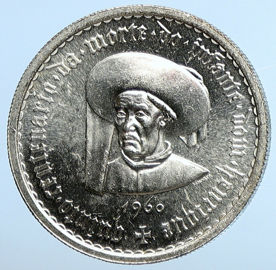 1960 PORTUGAL Prince Henry the Navigator Genuine Silver 10 Escudos Coin i111304