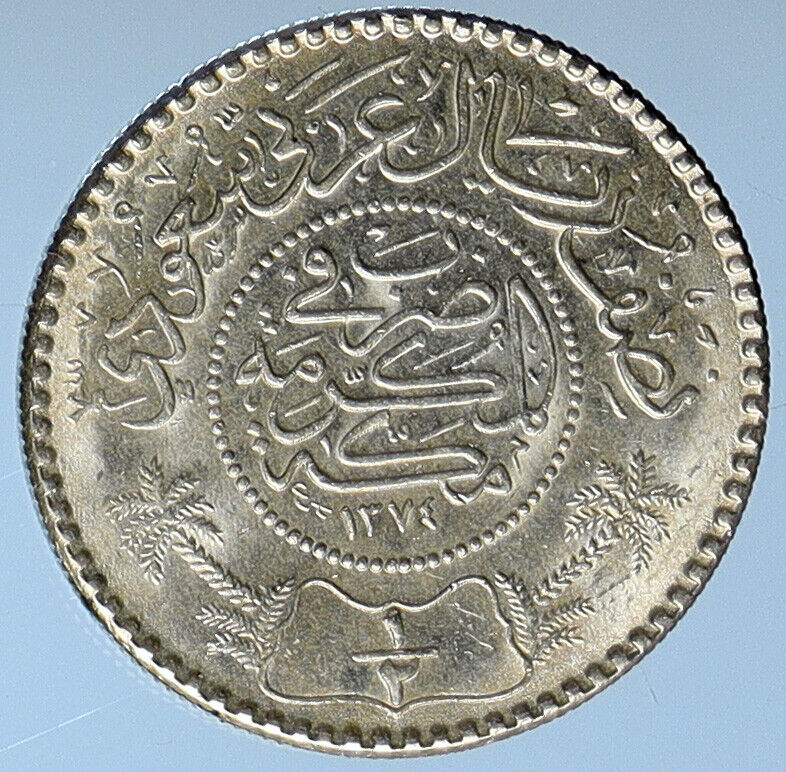 1955 1374AH SAUDI ARABIA King Saud Silver 1/2 Riyal Ornate Arabic Coin i111295