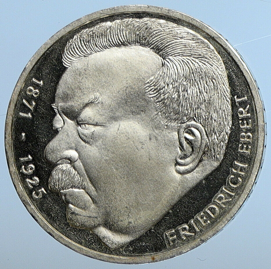 1975 J GERMANY Politician Friedrich Ebert Antique PRF Silver 5 Mark Coin i111285