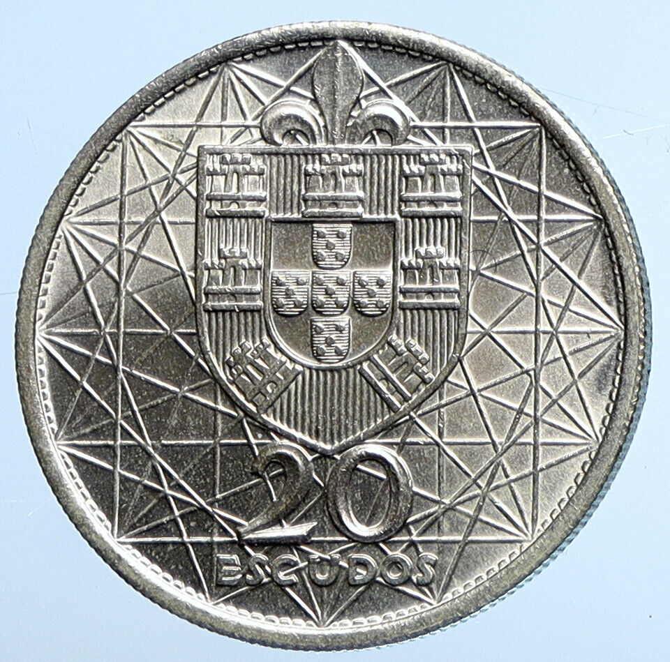 1966 PORTUGAL Opening SALAZAR BRIDGE Vintage Old Silver 20 Escudos Coin i111311