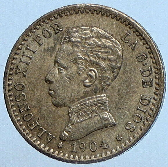 1904 SPAIN Spanish King ALFONSO XIII Antique Silver 50 Centimos Coin i111300