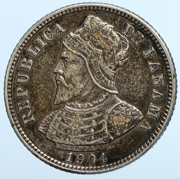 1904 PANAMA CONQUISTADOR BALBOA Antique OLD Silver 10 Centesimos Coin i111302