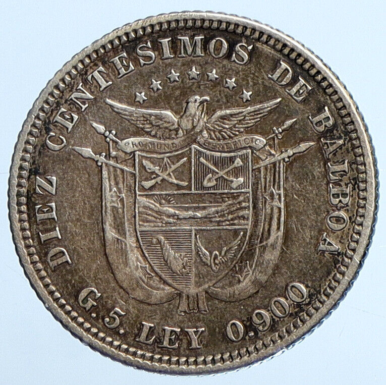 1904 PANAMA CONQUISTADOR BALBOA Antique OLD Silver 10 Centesimos Coin i111302