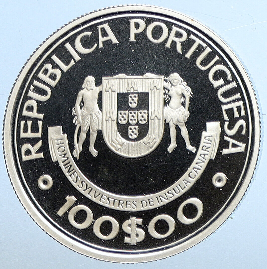 1989 PORTUGAL Period of CANARY ISLANDS Vintage Proof Silver 100 ESC Coin i111313