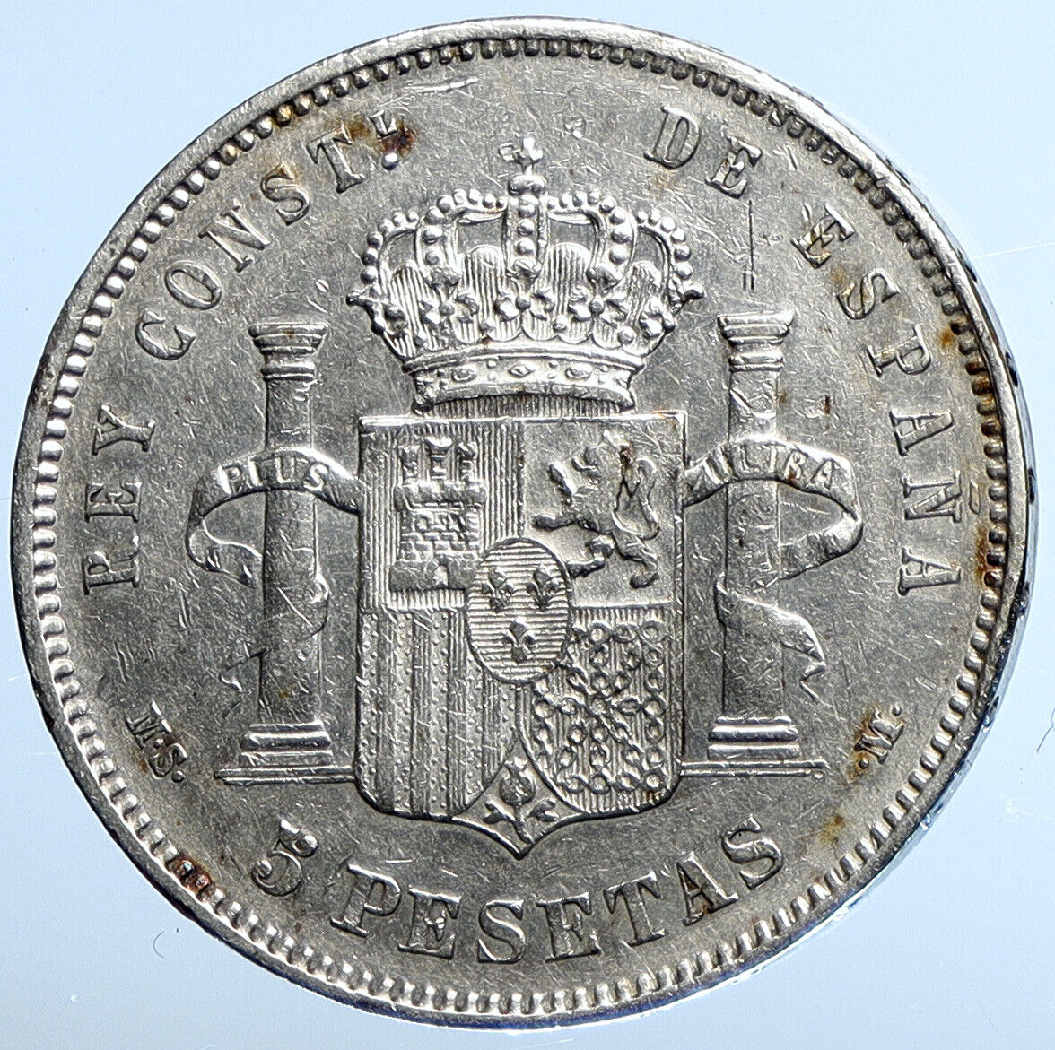 1884 SPAIN w King ALFONSO XII Antique Silver 5 Pesetas OLD SPANISH Coin i111316