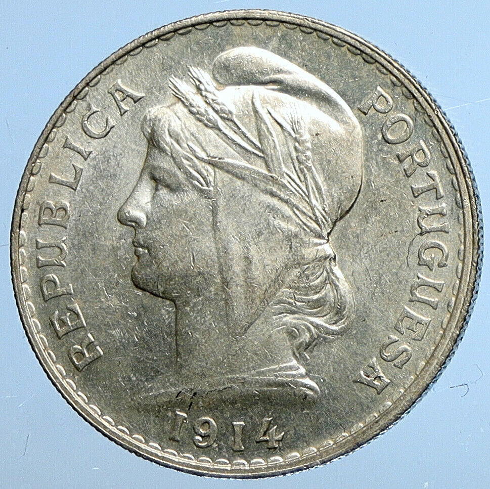 1914 PORTUGAL Antique BIG Silver 50 Centavos PORTUGUESE Coin w LIBERTY i111319