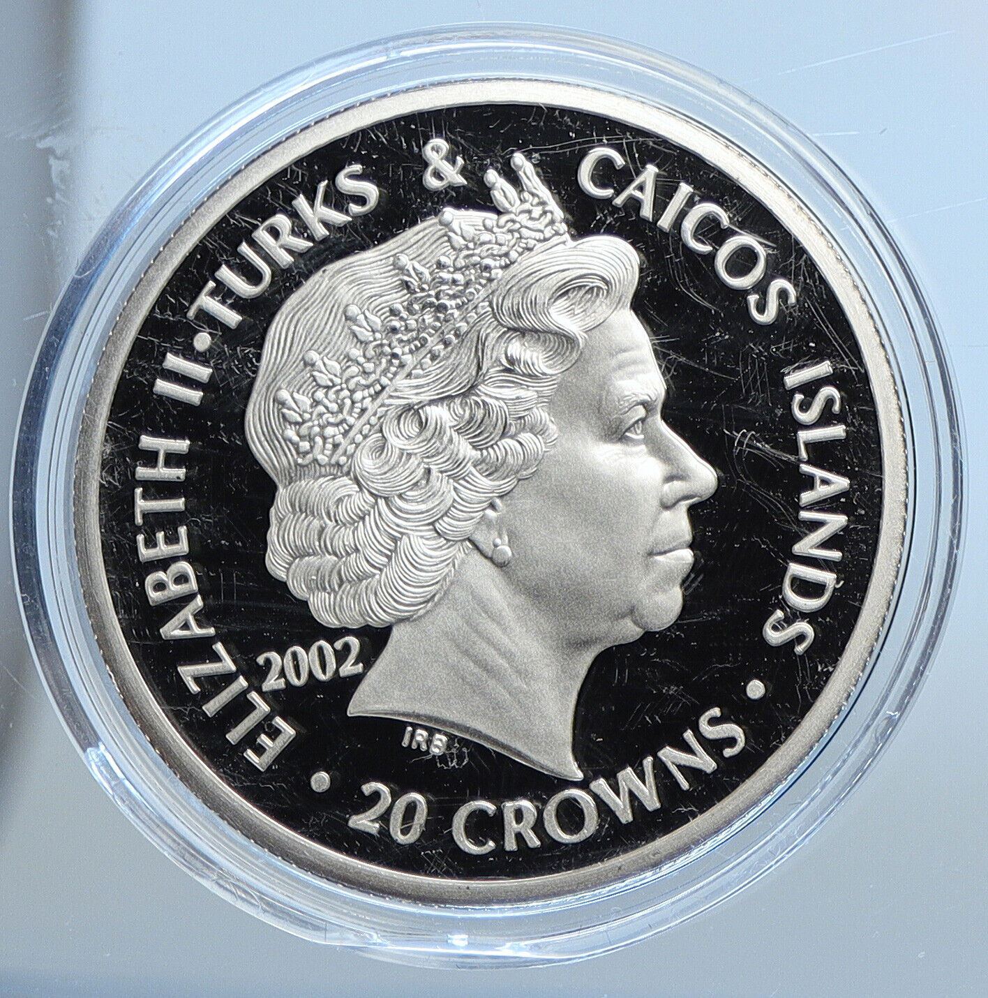 2002 TURKS & CAICOS KING RICHARD II Genuine Proof Silver 20 Crowns Coin i111350