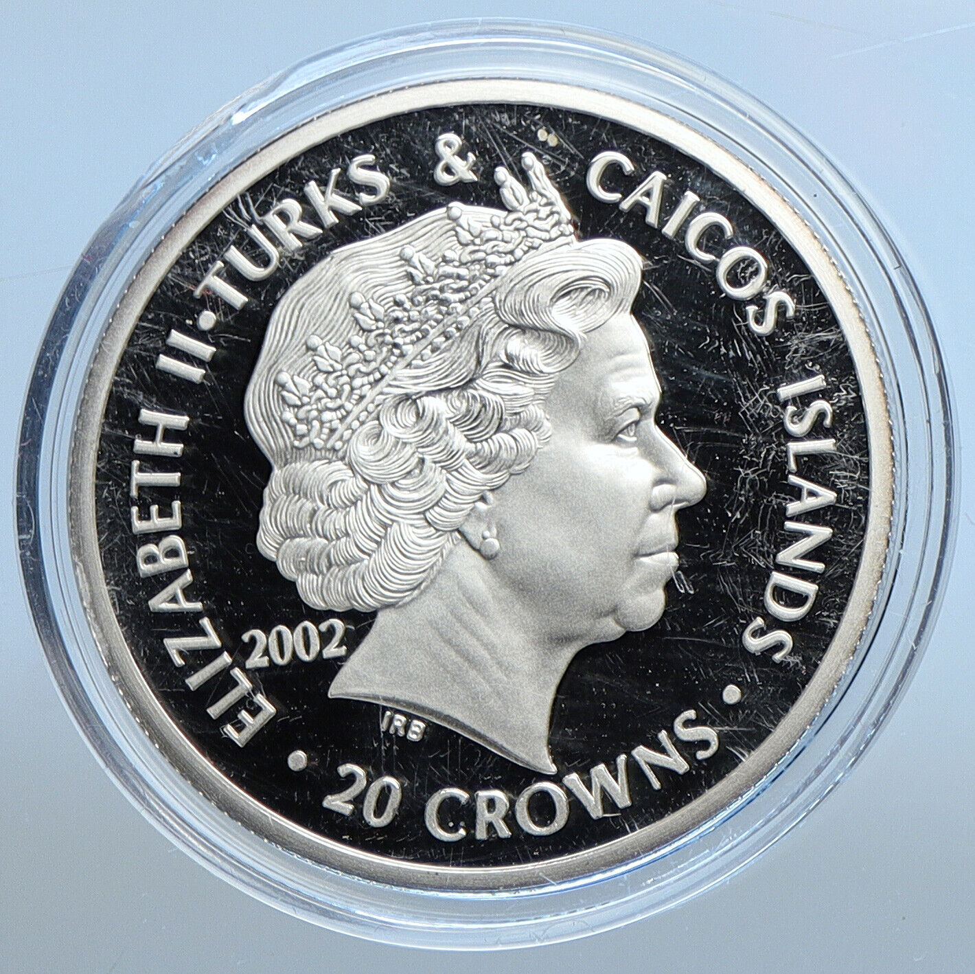 2002 TURKS & CAICOS KING RICHARD II Genuine Proof Silver 20 Crowns Coin i111326