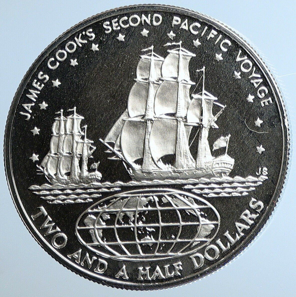 1973 COOK ISLANDS Elizabeth II James Cook PRF Silver 2 1/2 Dollar Coin i111470
