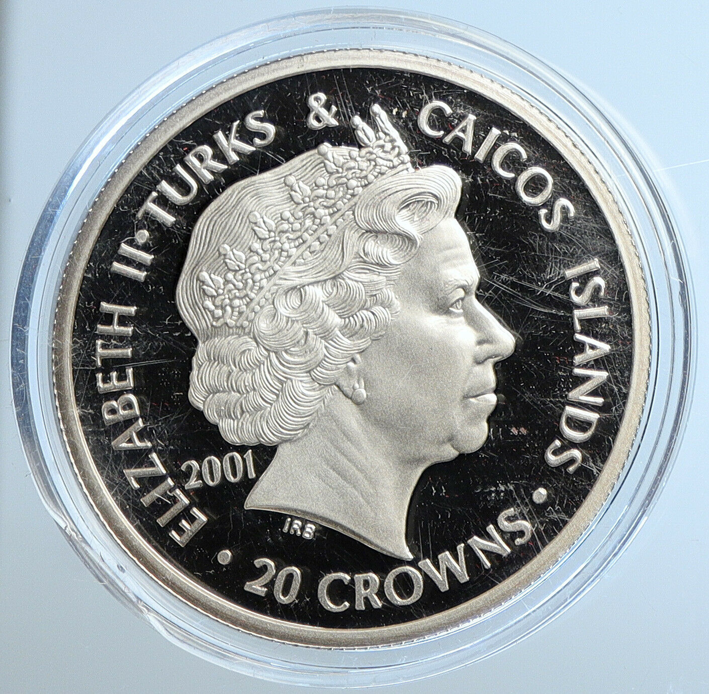 2001 TURKS & CAICOS Older UK Queen Victoria Proof Silver 20 Crown Coin i111464