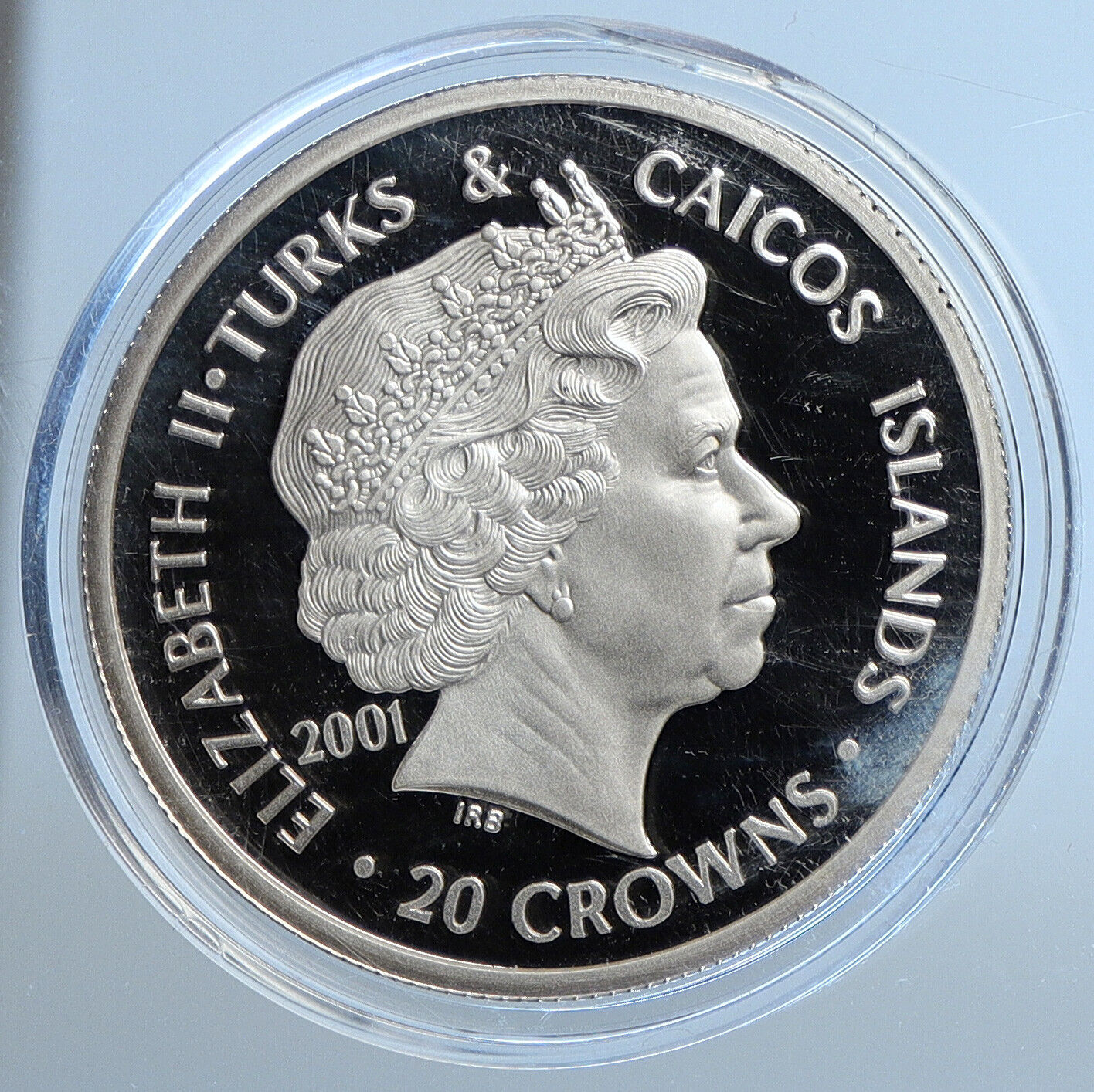 2001 TURKS & CAICOS Older UK Queen Victoria Proof Silver 20 Crown Coin i111356