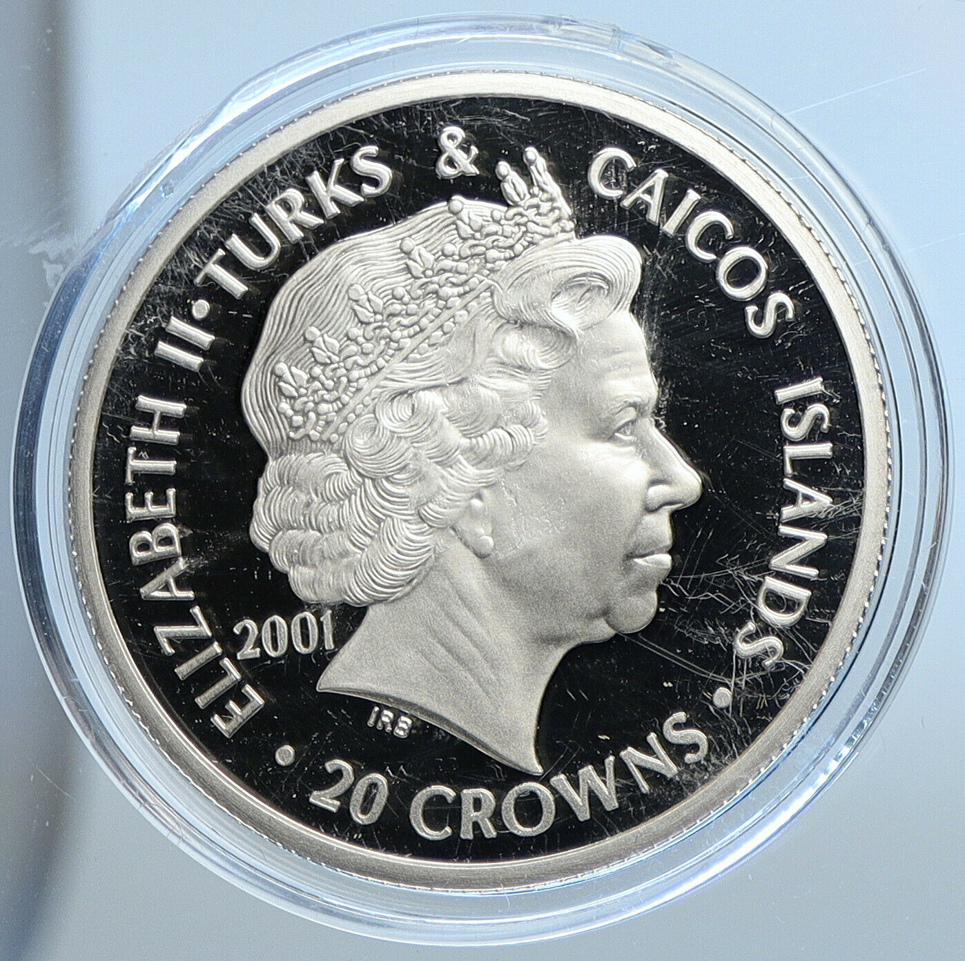 2001 TURKS & CAICOS Young UK Queen Victoria Proof Silver 20 Crown Coin i111347