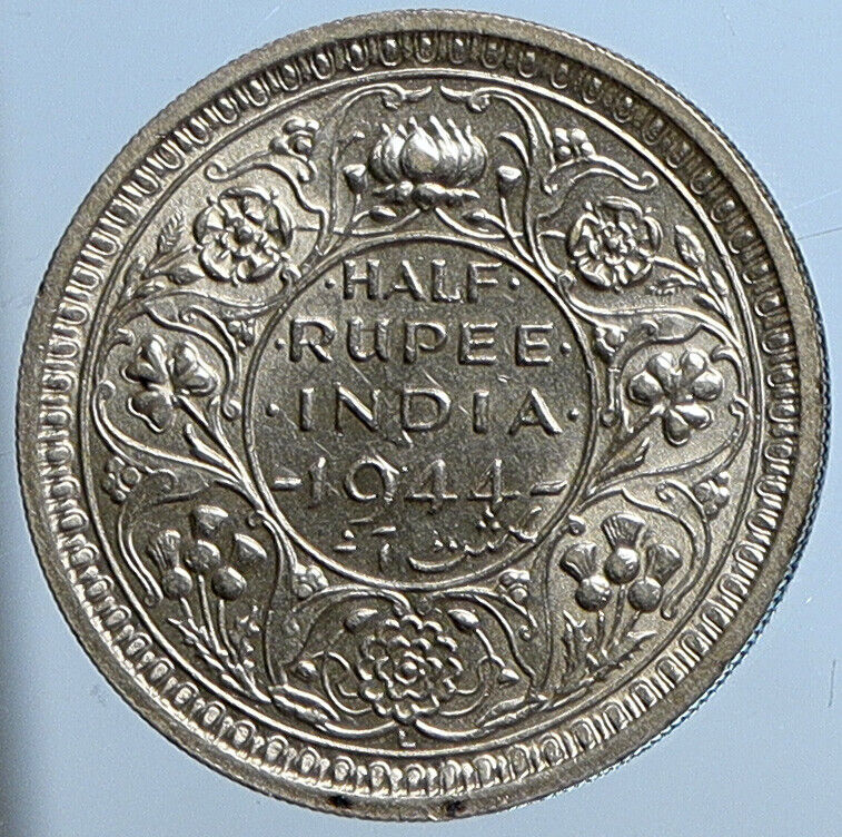 1944 L INDIA States UK George VI Antique Silver 1/2 RUPEE Indian Coin i111376