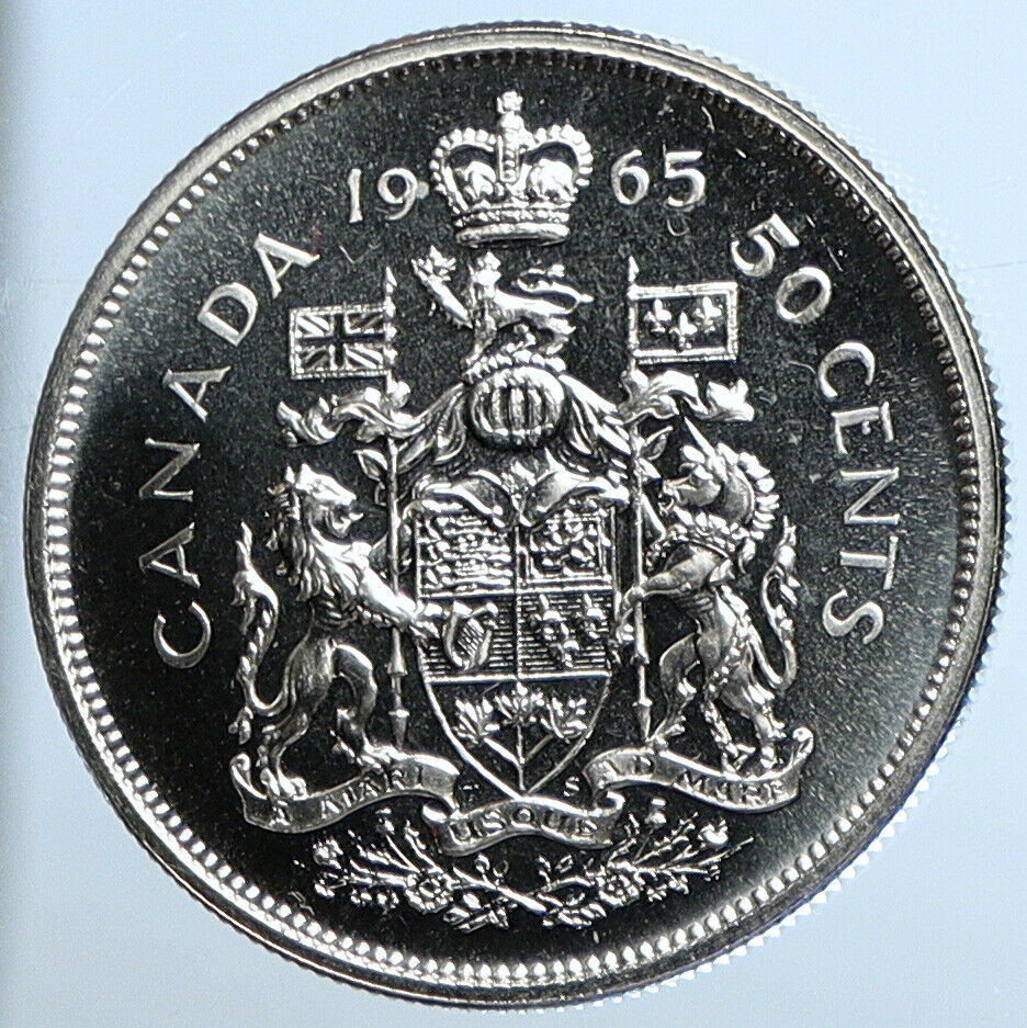 1965 CANADA UK Queen ELIZABETH II Unicorn Proof-like Silver 50 Cent Coin i111392