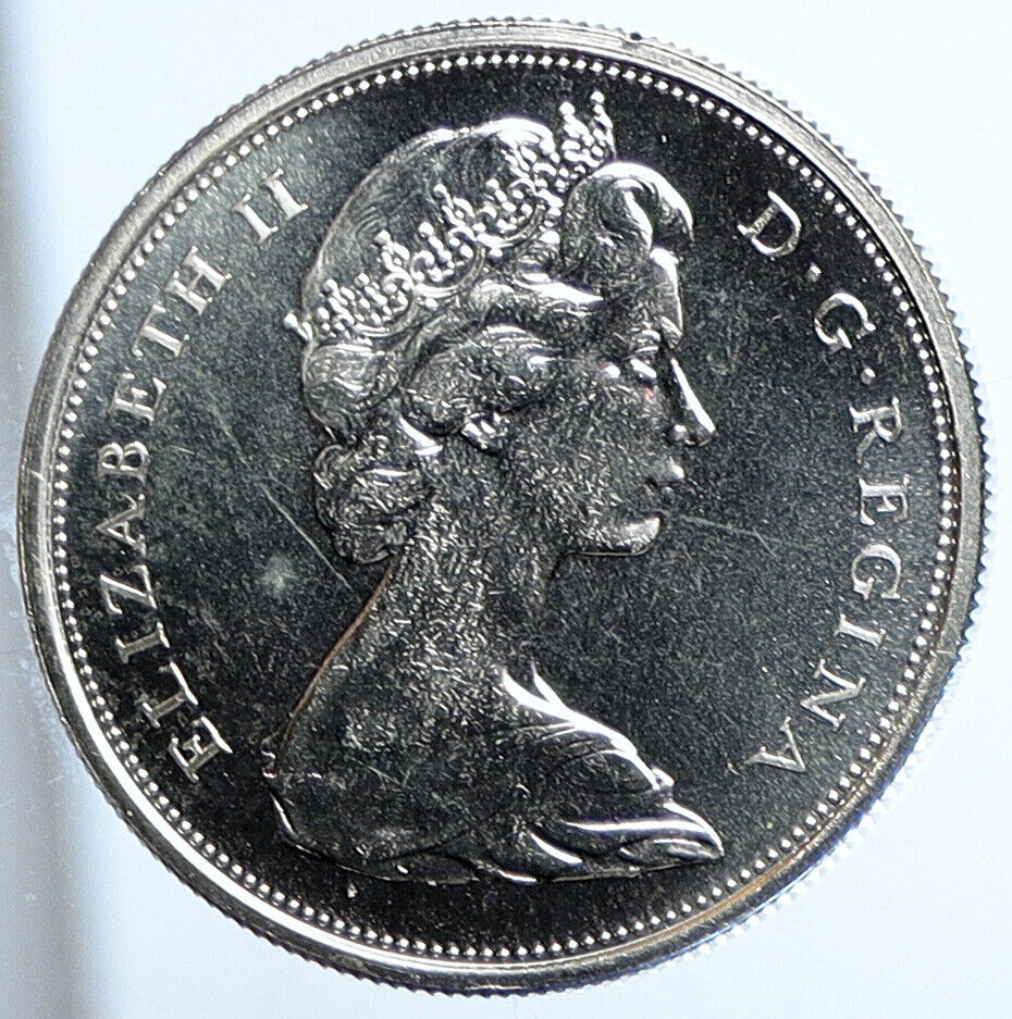 1965 CANADA UK Queen ELIZABETH II Unicorn Proof-like Silver 50 Cent Coin i111392