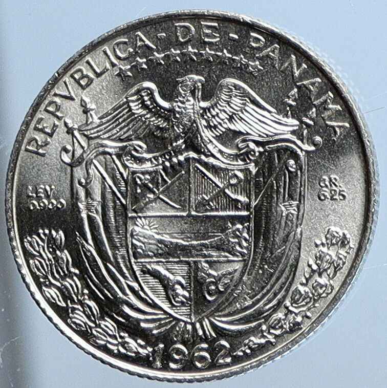 1962 PANAMA Antique VINTAGE Spanish CONQUISTADOR Silver 1/4 Balboa Coin i111368