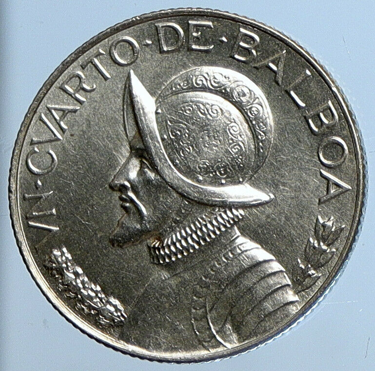 1947 PANAMA Spanish CONQUISTADOR Vintage OLD Silver 1/4 Balboa Coin i111369