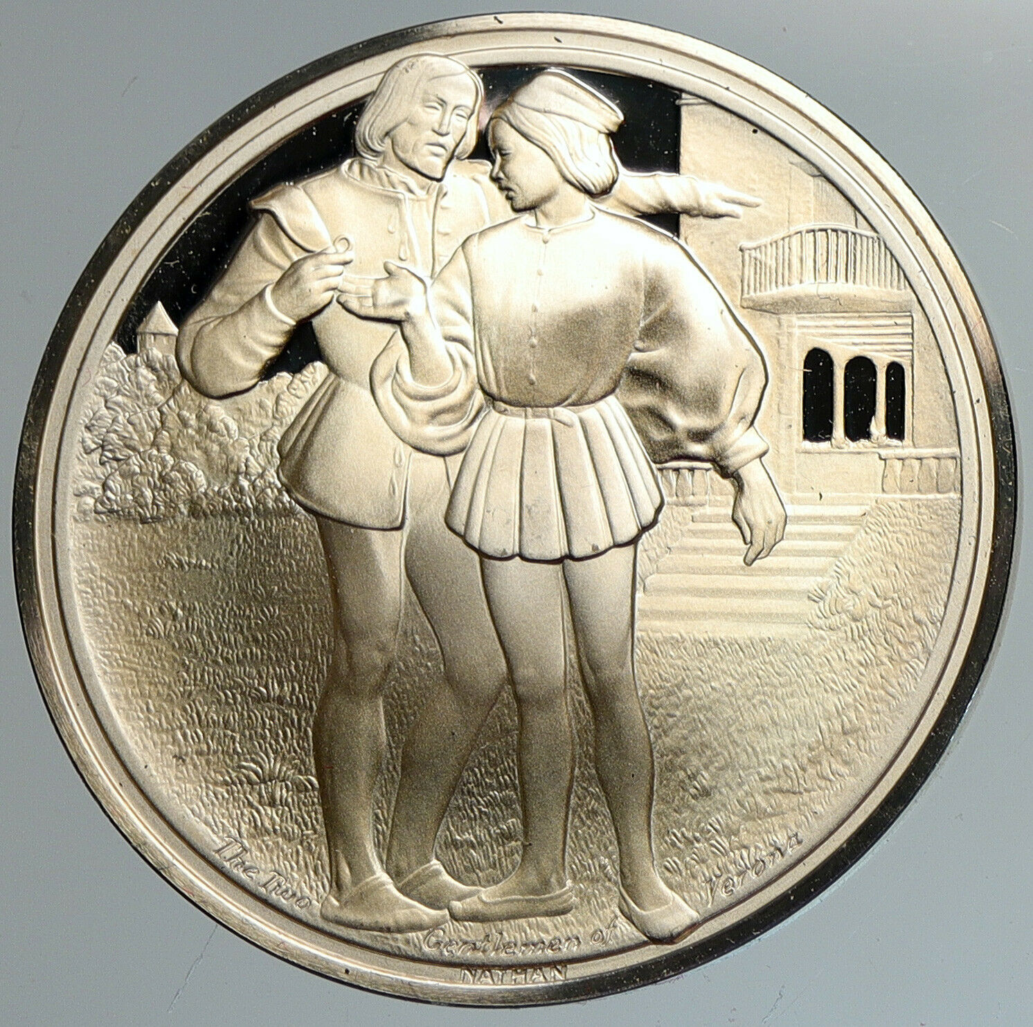 1973 UK Royal SHAKESPEARE Co. TWO GENTLEMEN OF VERONA Proof Silver Medal i111582