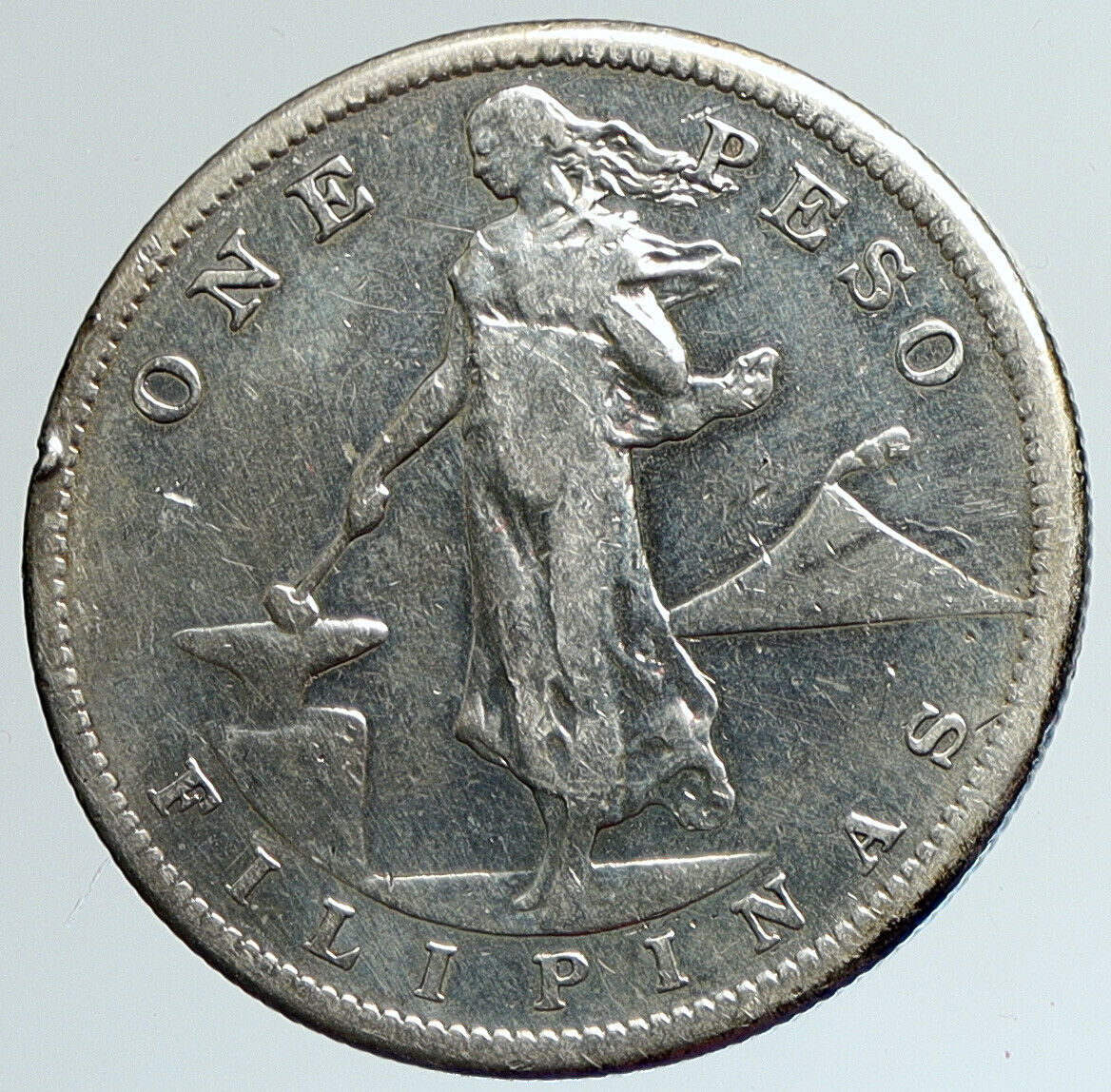 1907 S PHILIPPINES Under US Administration w Eagle OLD Silver PESO Coin i111614