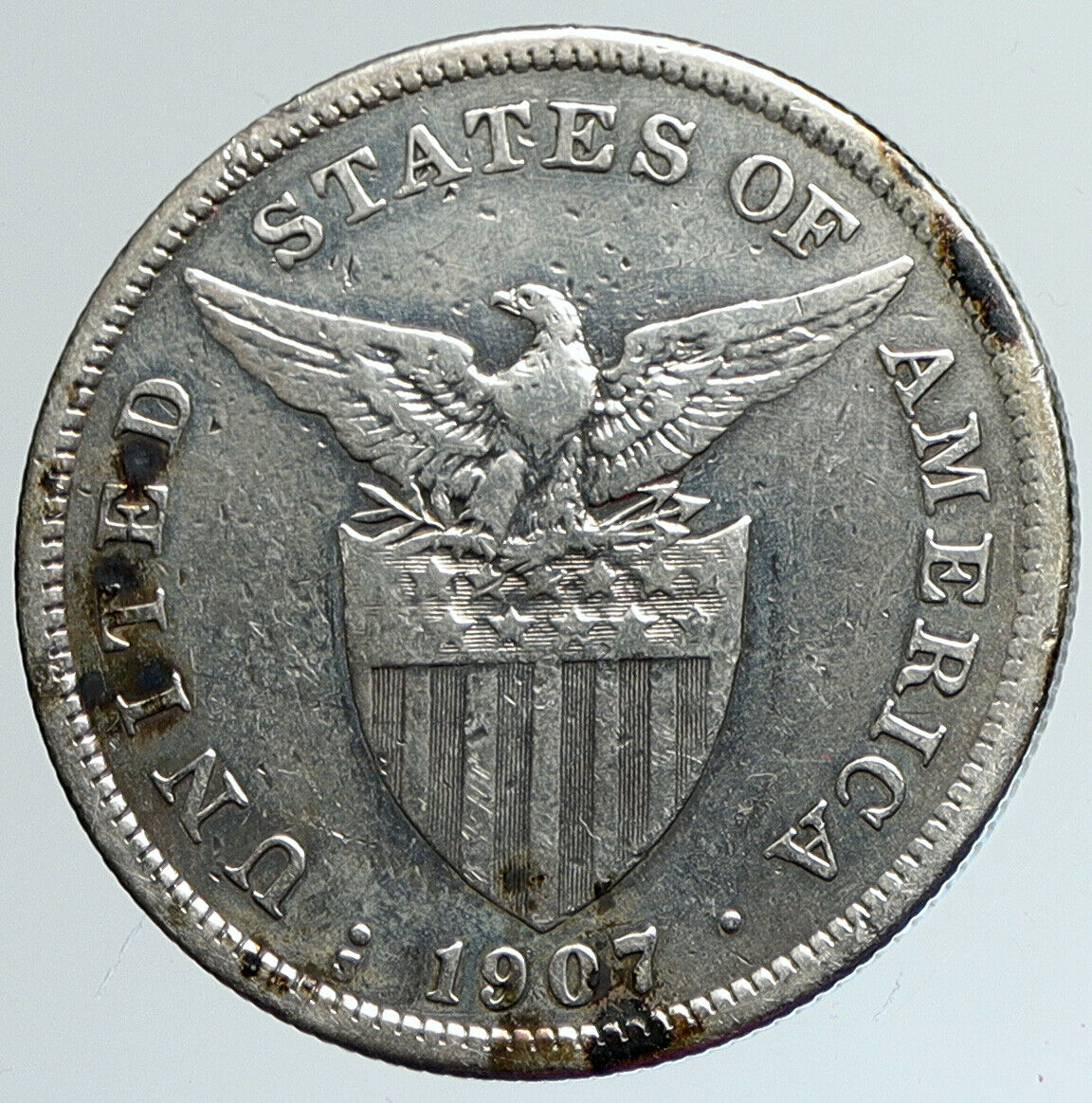 1907 S PHILIPPINES Under US Administration w Eagle OLD Silver PESO Coin i111614