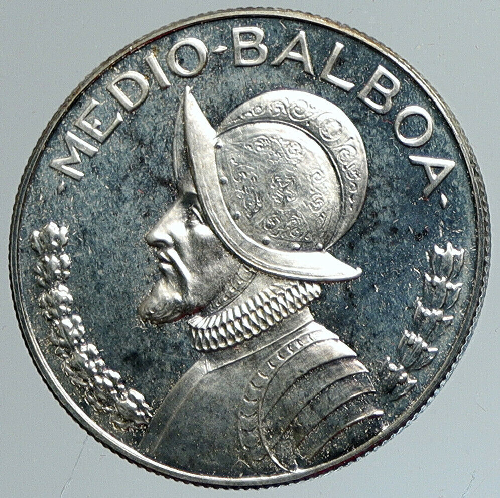 1971 PANAMA Spanish Conquistador Hero Proof Silver 1/2 HALF BALBOA Coin i111612