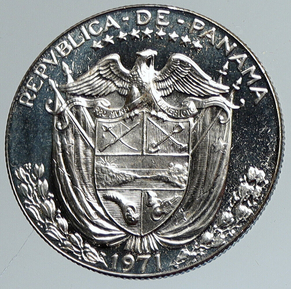 1971 PANAMA Spanish Conquistador Hero Proof Silver 1/2 HALF BALBOA Coin i111612