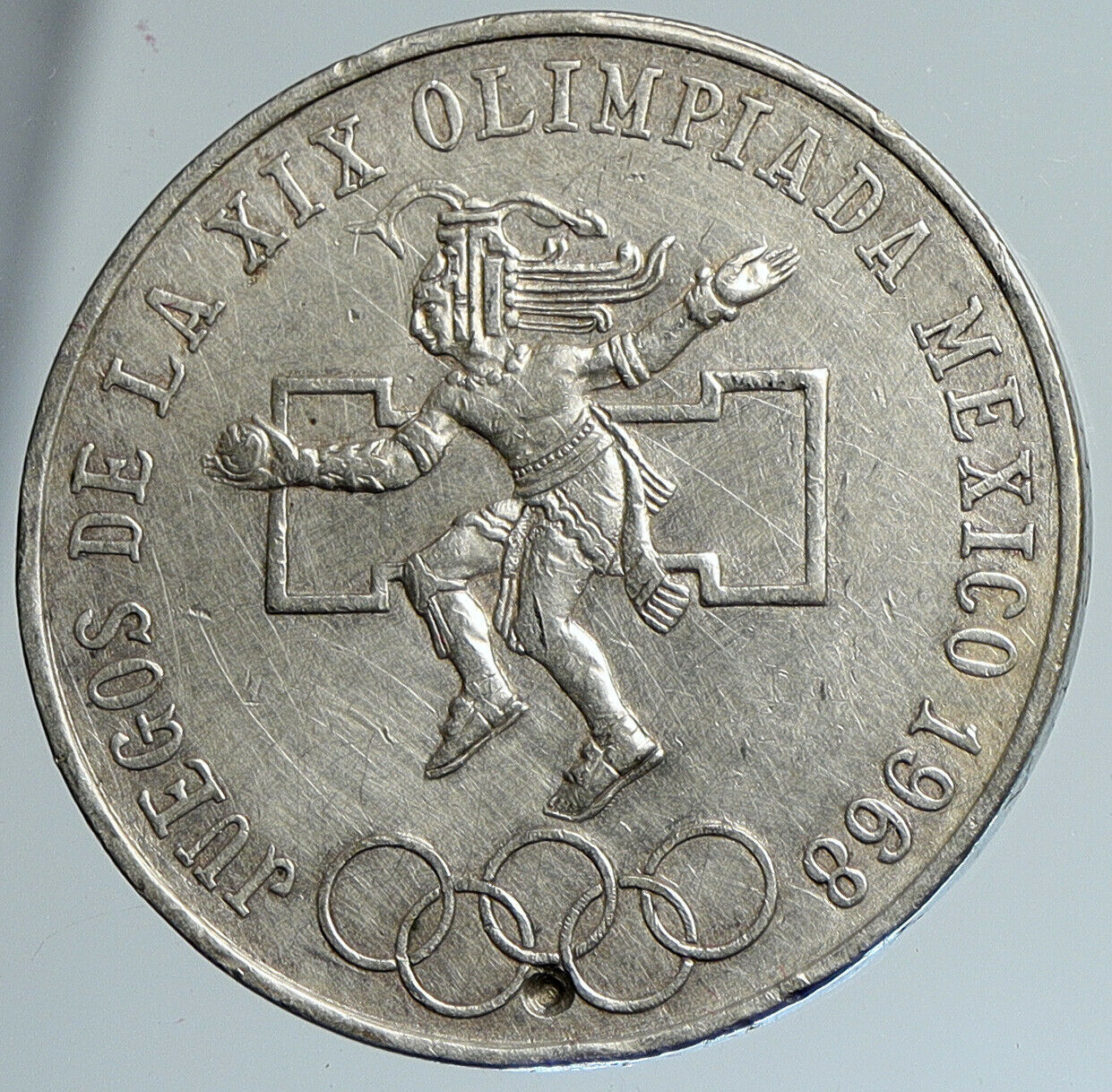 1968 Mexico XIX Olympic Games Aztec Ball Player BIG 25 Pesos Silver Coin i111647