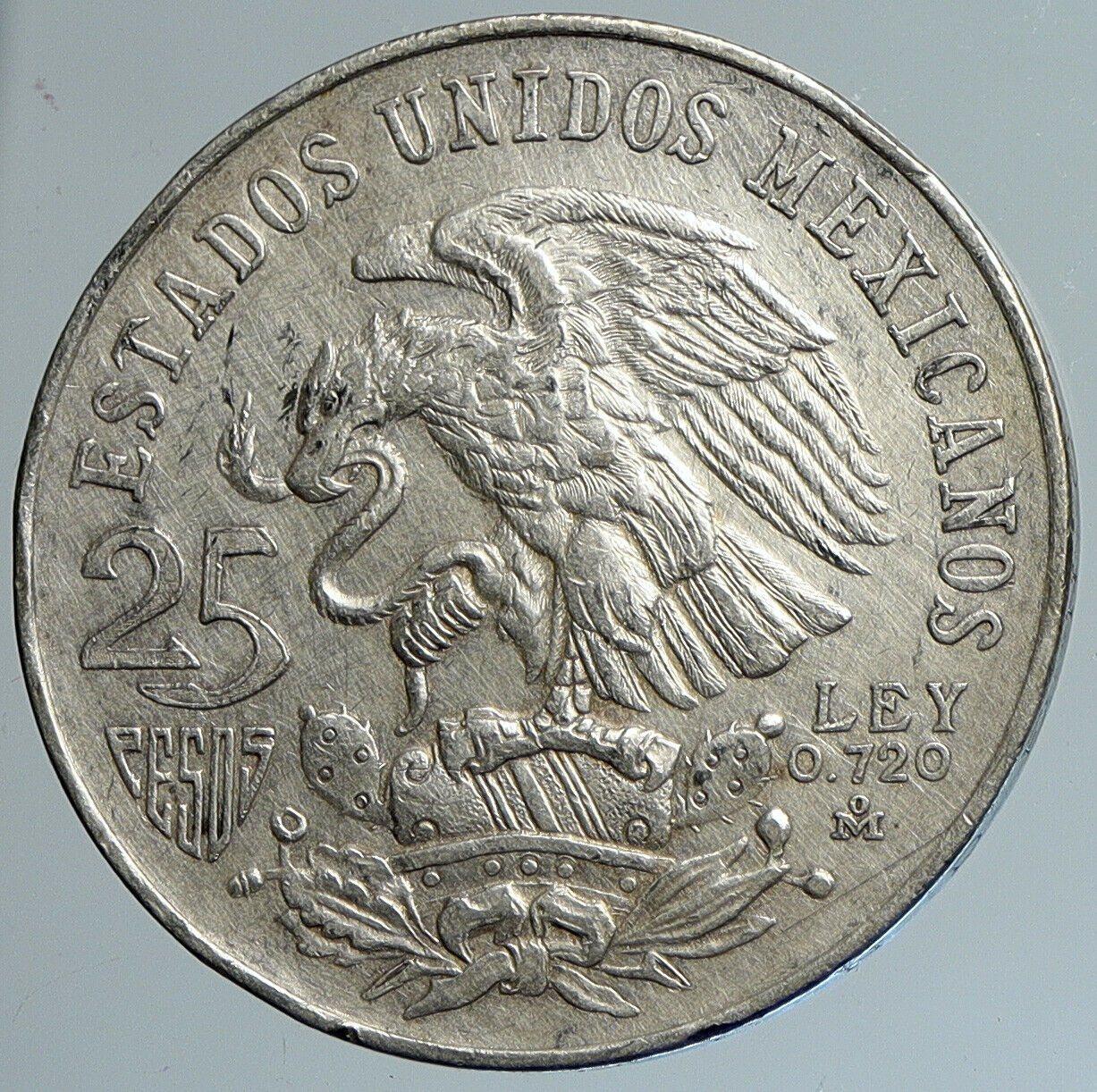 1968 Mexico XIX Olympic Games Aztec Ball Player BIG 25 Pesos Silver Coin i111647