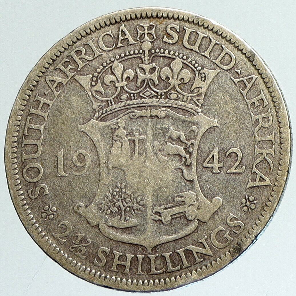 1942 SOUTH AFRICA Large GEORGE VI Shields Silver 2 1/2 Shillings Coin i111629