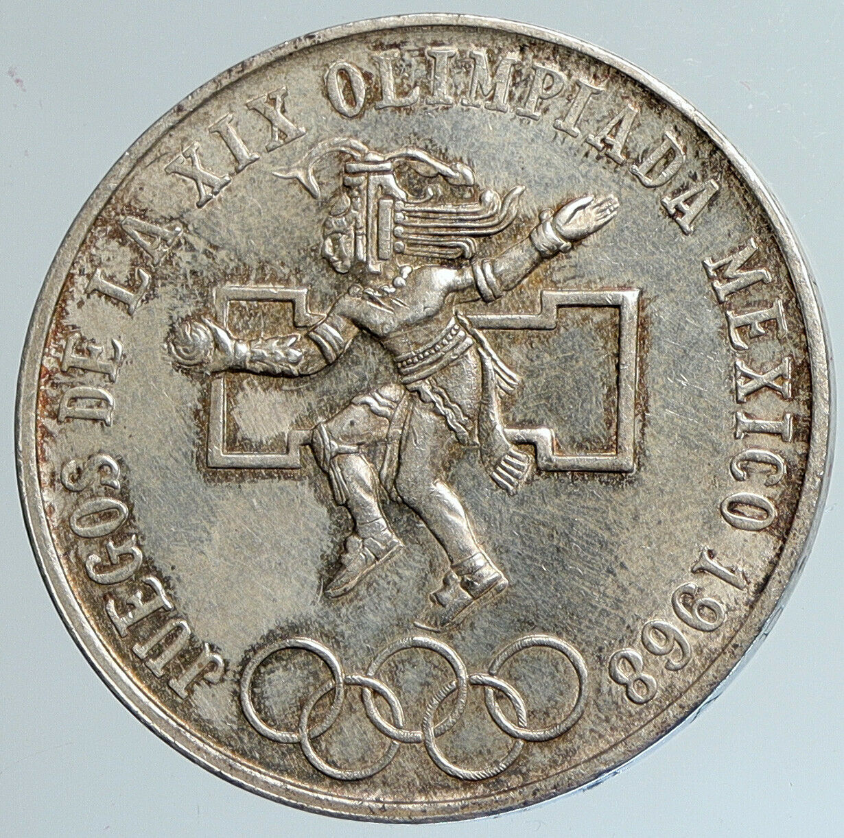 1968 Mexico XIX Olympic Games Aztec Ball Player BIG 25 Pesos Silver Coin i111645