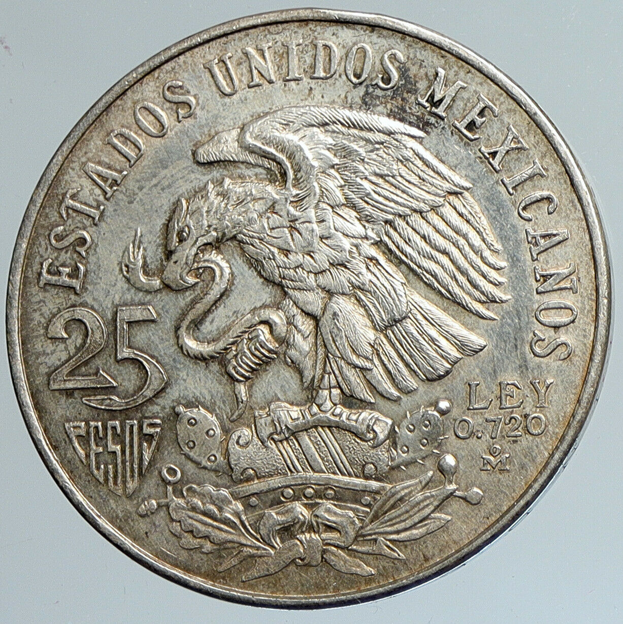 1968 Mexico XIX Olympic Games Aztec Ball Player BIG 25 Pesos Silver Coin i111645