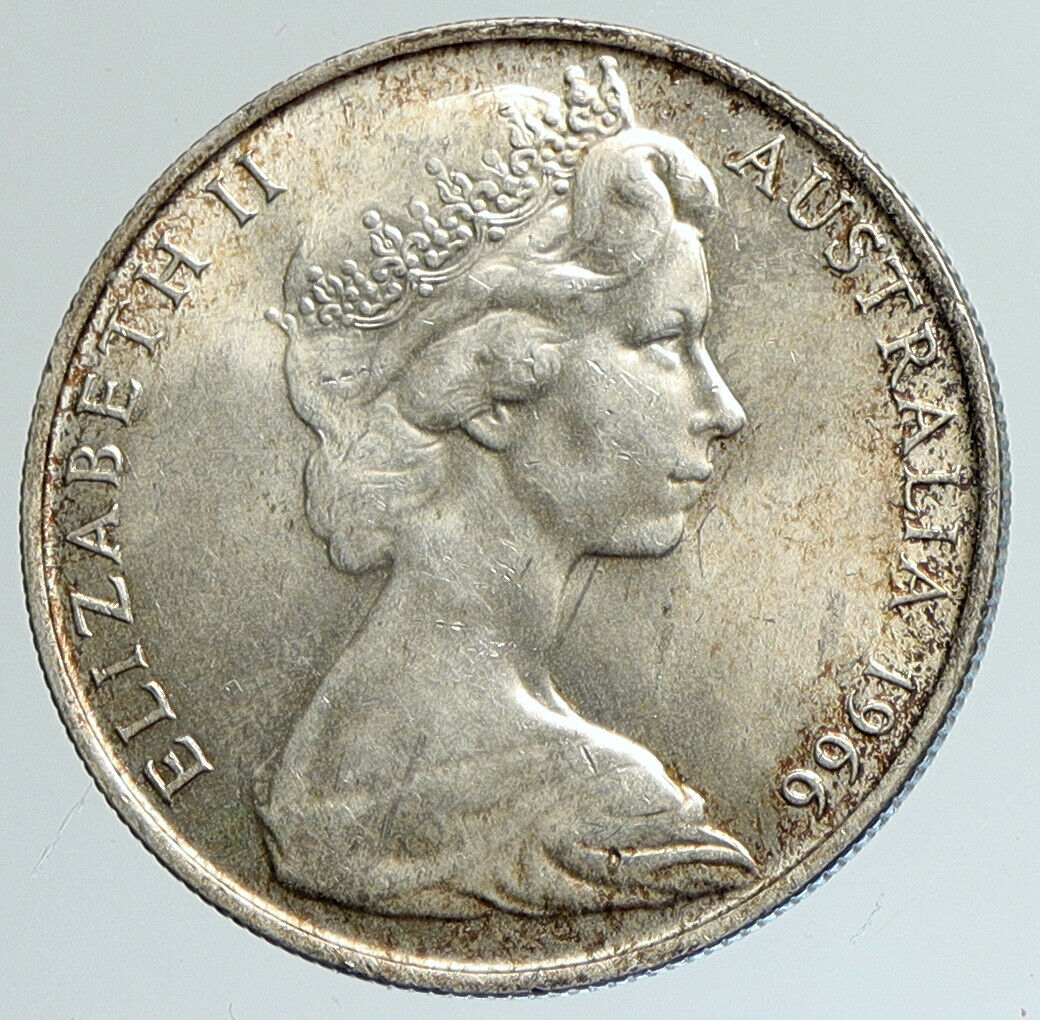 1966 AUSTRALIA UK Queen Elizabeth II with Kangaroos Silver 50 Cents Coin i111639