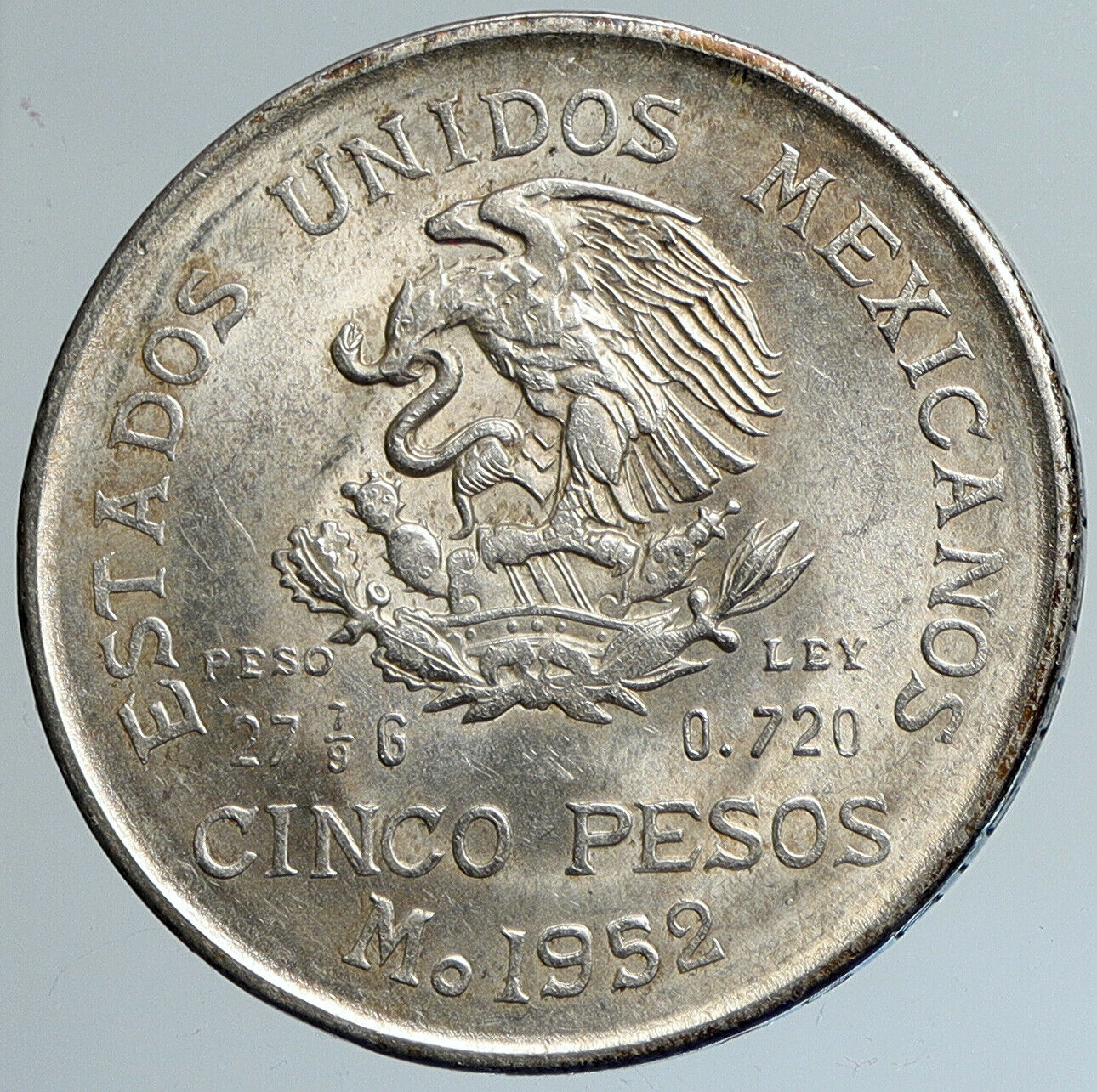 1952 MEXICO Mexican Independence War Hero HIDALGO Silver 5 Pesos Coin i111644