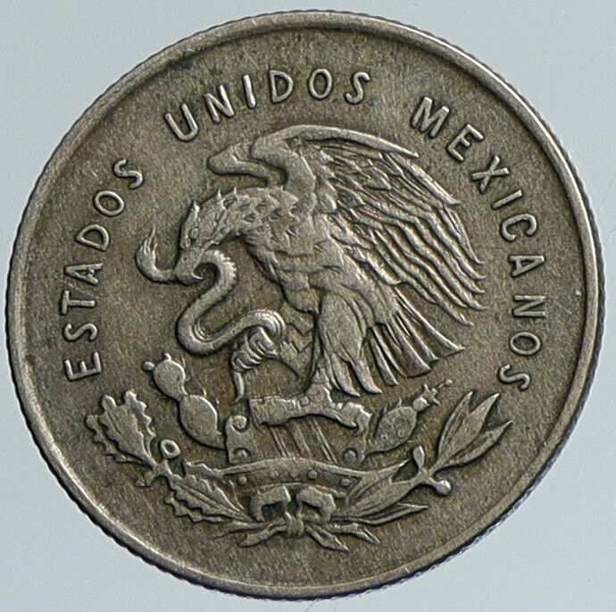 1950 MoM MEXICO Eagle & Cap Antique OLD Mexican Silver 25 Centavos Coin i111648