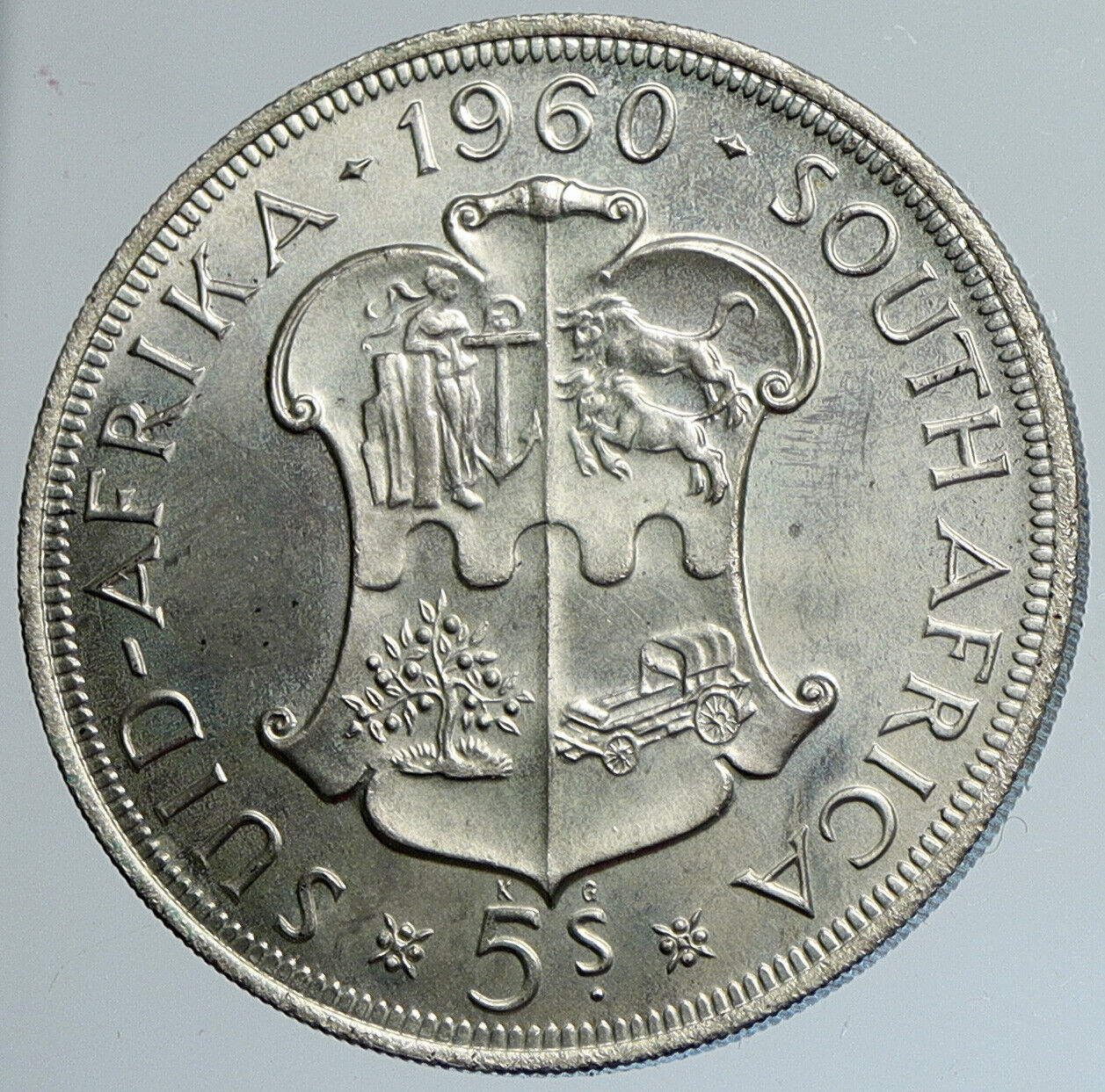 1960 SOUTH AFRICA Queen Elizabeth II Antique OLD Silver 5 Shillings Coin i111656