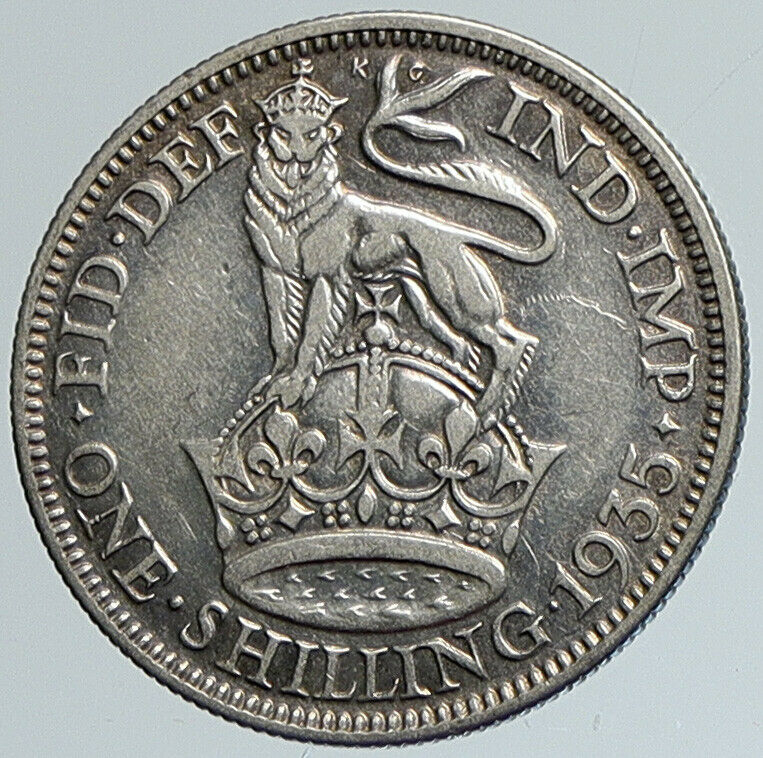 1935 United Kingdom UK Great Britain GEORGE V Lion Silver Shilling Coin i111659