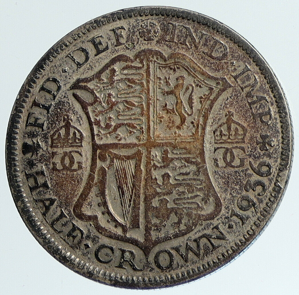 1936 Great Britain United Kingdom King GEORGE V Silver Half Crown Coin i111658