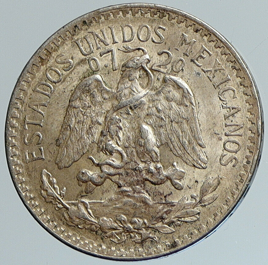 1945 MEXICO City EAGLE CACTUS SERPENT Silver 50 Centavos Mexican Coin i111654