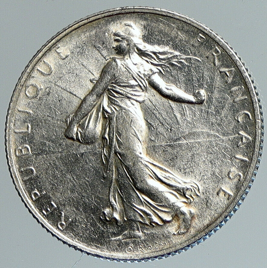 1916 FRANCE Antique Silver 2 Francs French Coin w La Semeuse Sower Woman i111678