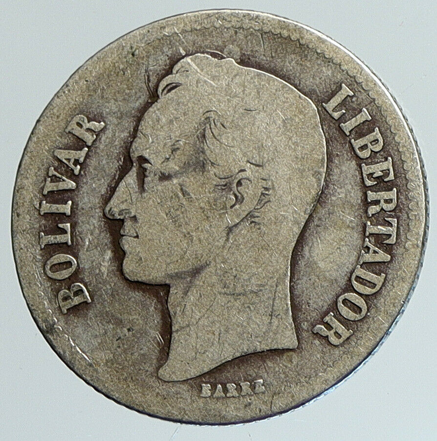 1923 Freemason President Simon Bolivar VENEZUELA Founder 2BL Silver Coin i111676